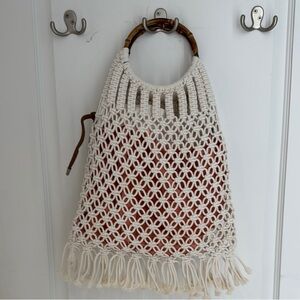 White and Brown Macrame Tote Bag
